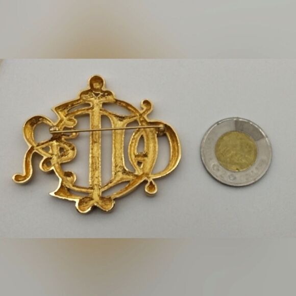 Christian Dior Vintage Gold Script Brooch Authentic - Picture 7 of 11